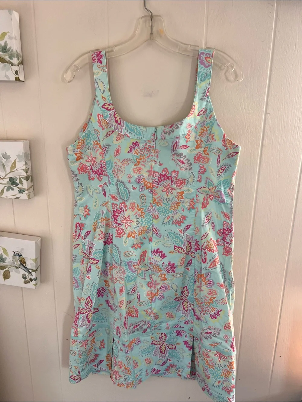 Ladies 14P Sigrid Olsen Aqua Floral Dress 36” long